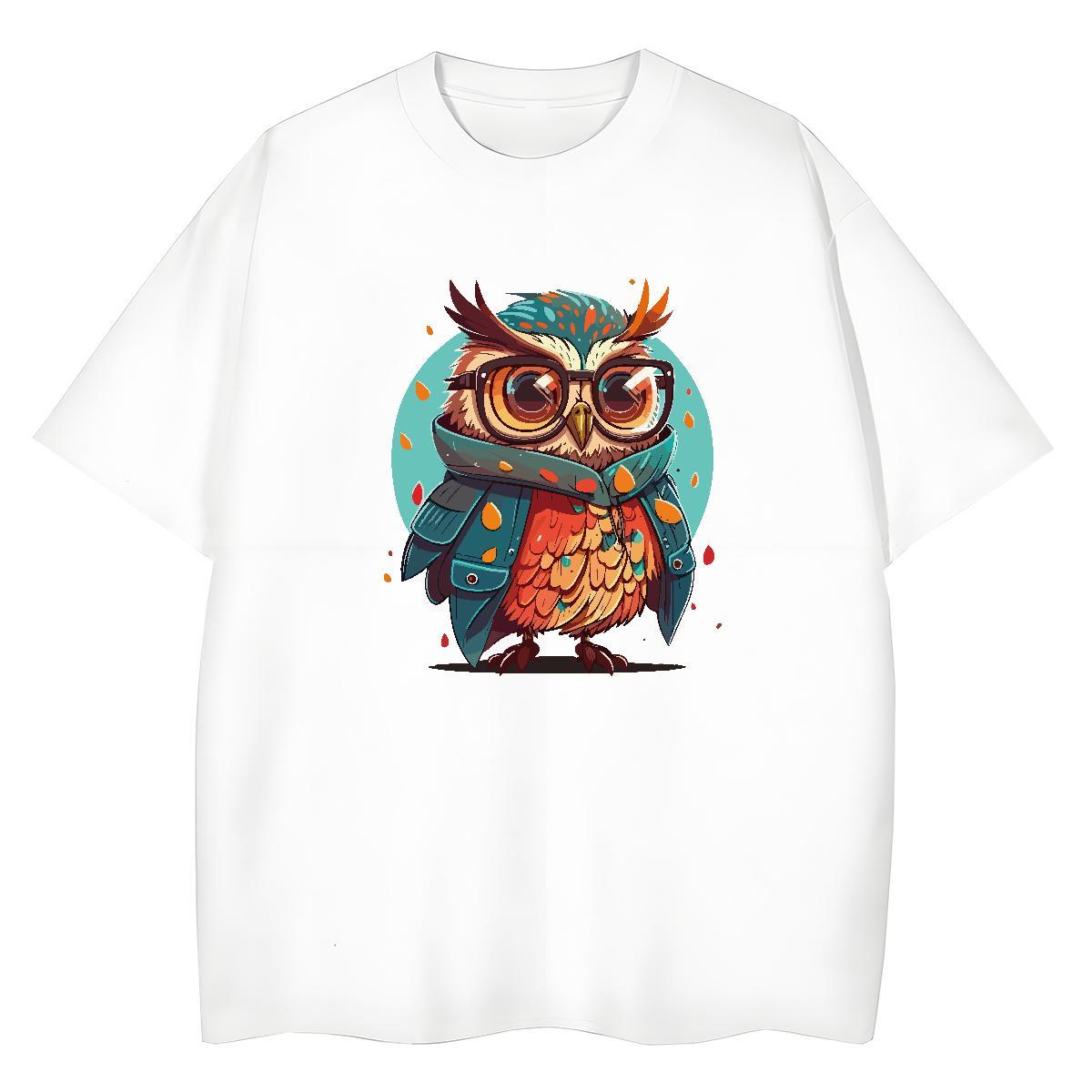 Free Shipping T Shirts Men Owl Breathable Short Sleeve Anime Printing Street Black White 230g 100% Cotton Men Tops Tees Factory Direct Wear