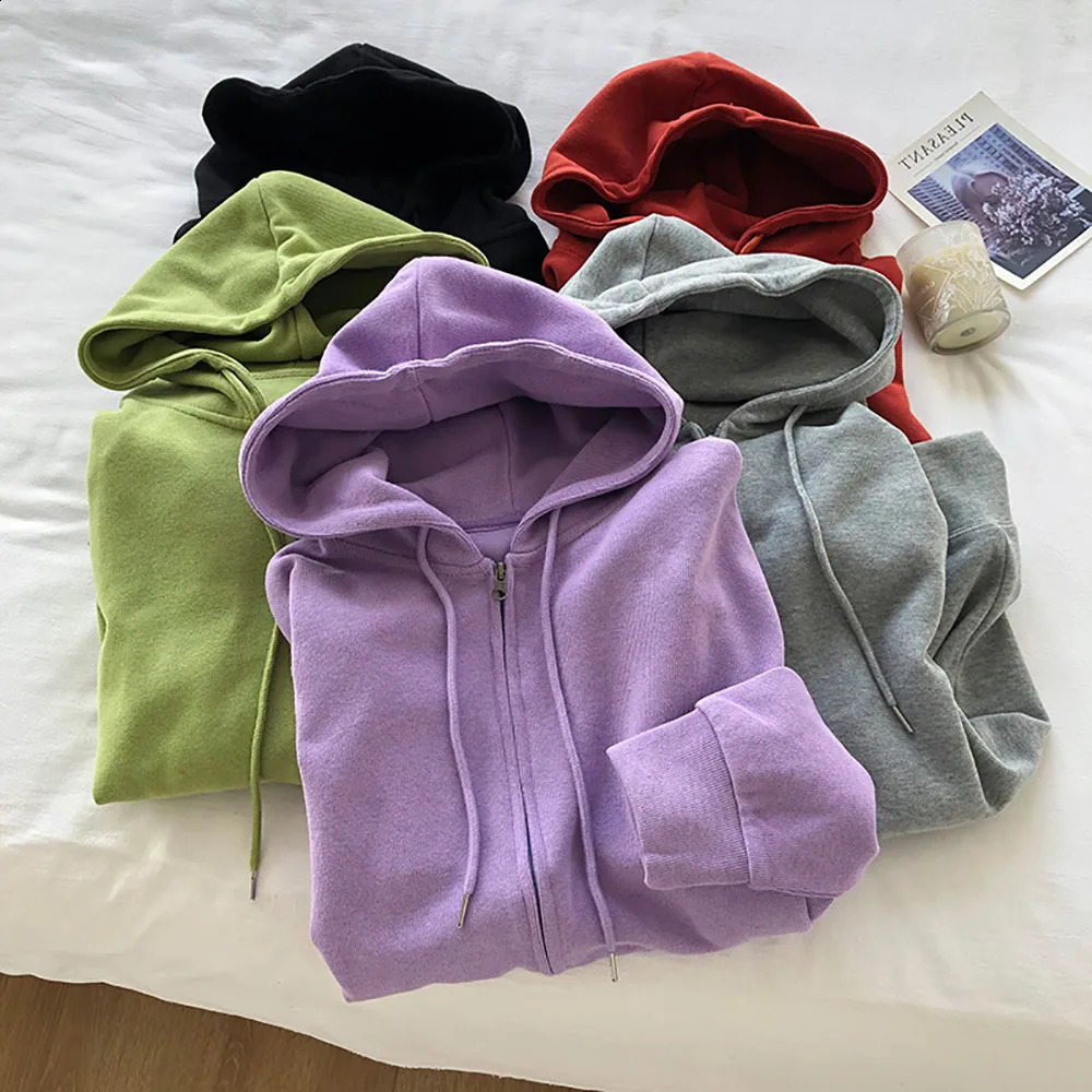Hoodies Women Spring Autumn Thin Zipper Cardigan Sweatshirts Fashion Purple Loose All-matched Hooded Outerwear Female 240812