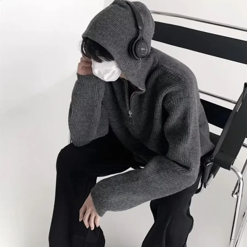 Mens half zipper soft supplement hooded sweater casual highend autumnwinter knitted cardigan wool trend couple 240812