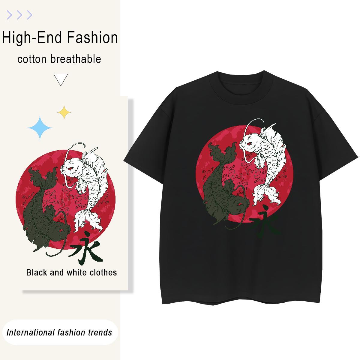 Designer Mens Tshirts Outdoor 230g Pure Cotton Cartoon Print O-Neck Short Sleeve fish T shirt Fashion Design Clothings