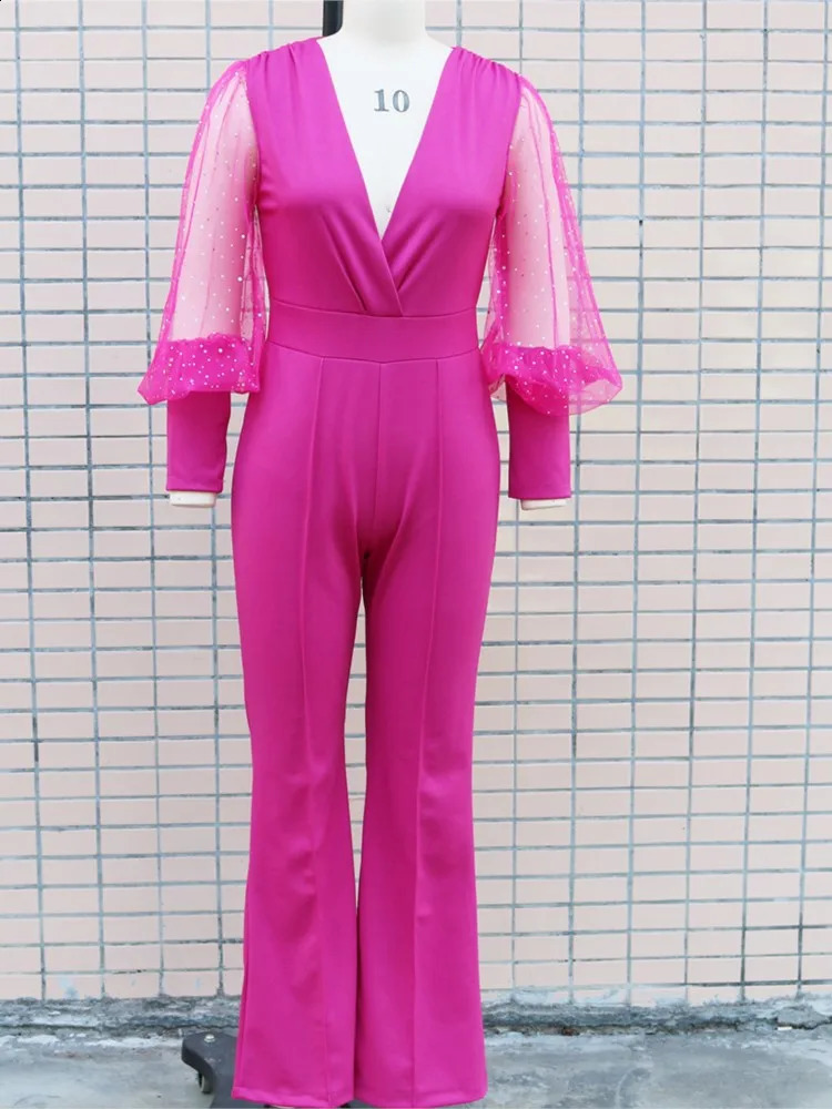 Ladies Elegant Office Jumpsuit Romper For Women High Waist Wedding Overalls Sequins Bodycon Long Sleeve Party Jumpsuit Club 240813