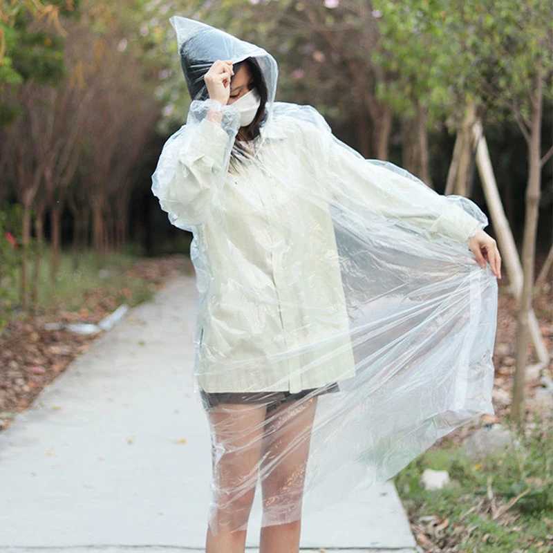 2/5pcs Portable Raincoat Women Men Outdoor Rainwear Waterproof Disposable Camping Hiking Hooded Ponchos Rain Cover Travel Y240810