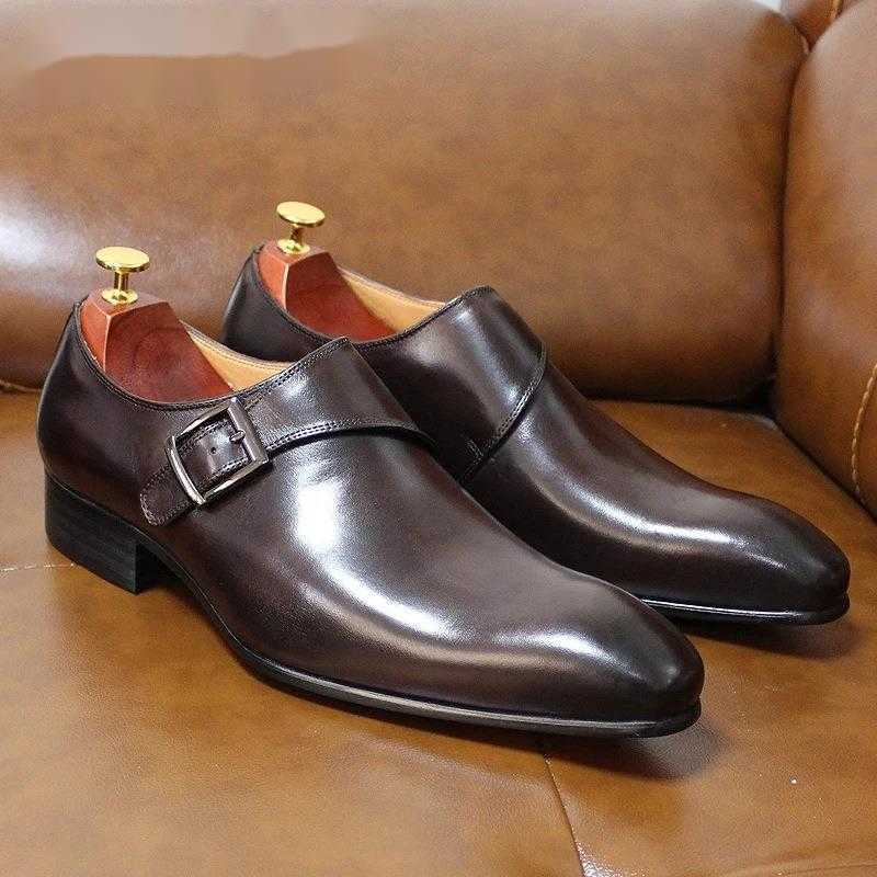 CMM Mens Pointed Single Button Business Casual Leather Shoes Leather Formal Mens Shoes Shoes Men
