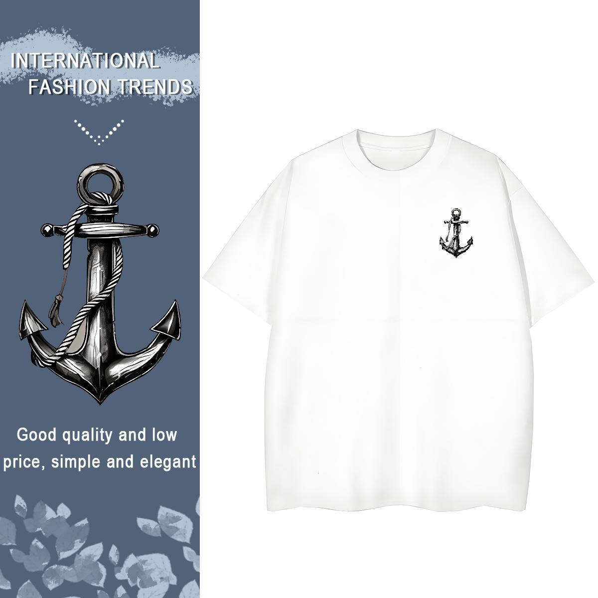 Men T Shirts 230g 100% Cotton ship's anchor Street Wear O Neck Short Sleeves Custom Big Size Tshirt for Man Woman Stylist Classic Tops Tees