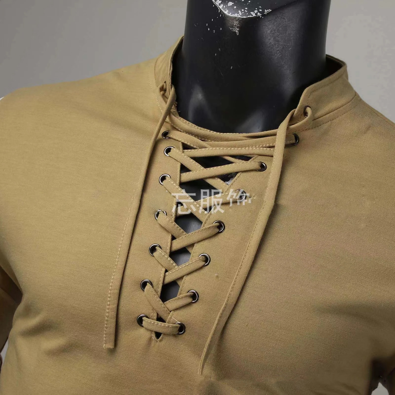Spring Autumn Men T-Shirts Mesh Patchwork Long Sleeve Top Tees Solid Lace Up V-Neck Casual Bottom Blouse Men Tees Tops 240812