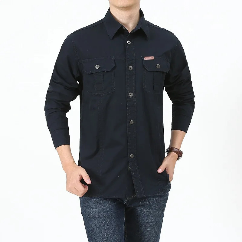 Mens cargo shirt solid color springsummer casual long sleeved top soft cotton mens multi pocket single chest 240812
