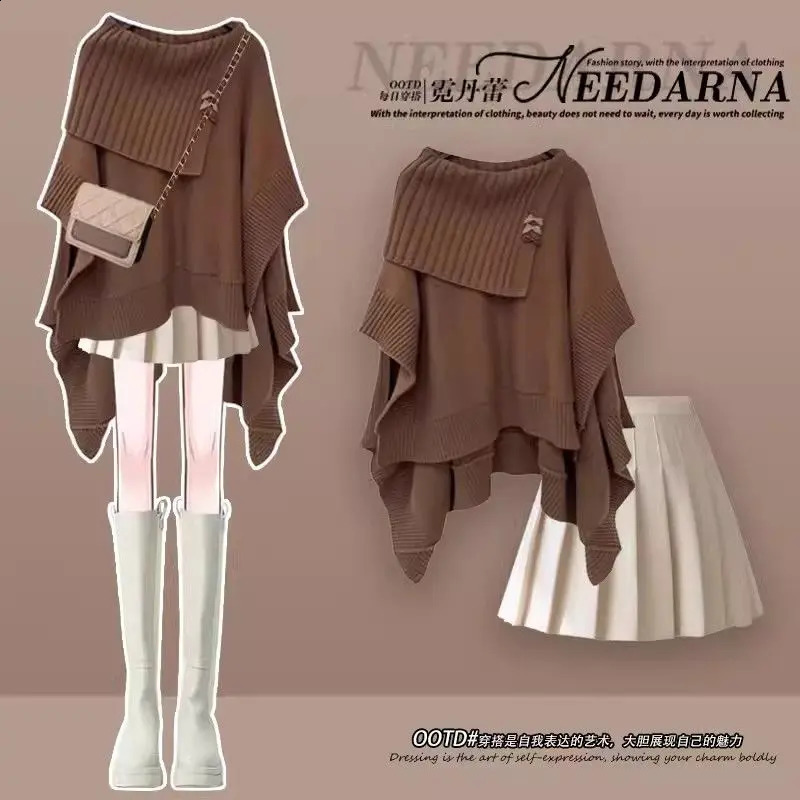 Korean Fashion Winter Set Womens Plus Size Panther Personalized Loose Knitted Sweater Dress Two Piece Y2K 240812