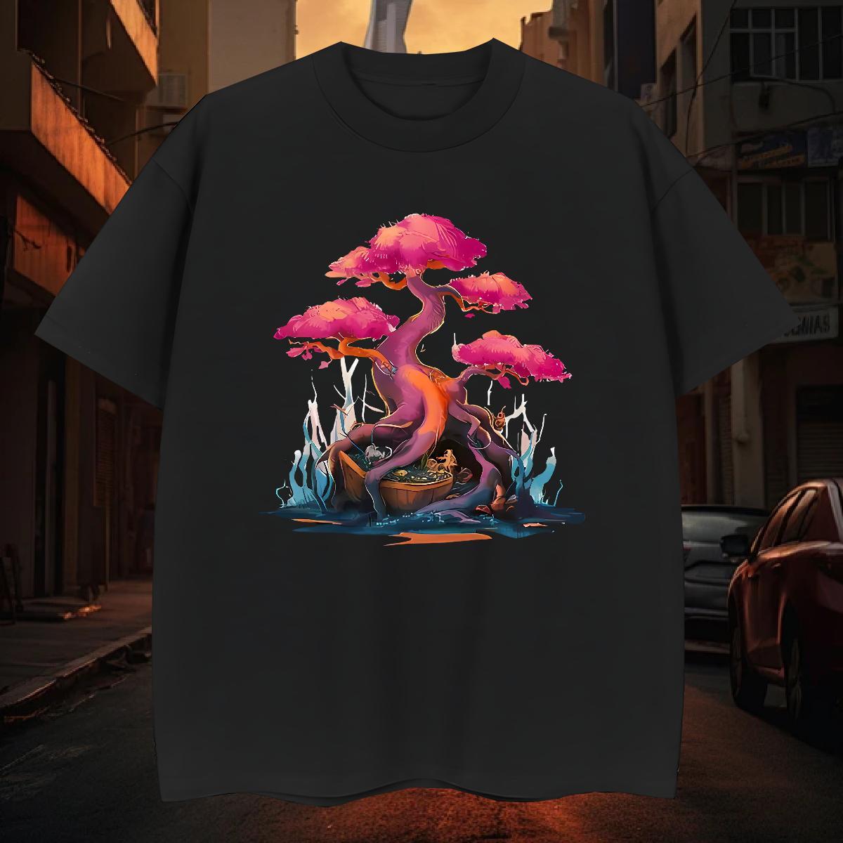 T-Shirts for Men 230g 100% Cotton tree Anime Printing Street Pure Cotton Oversized 3XL 4XL Men Clothes T-Shirt 2024 Cool Design Tees