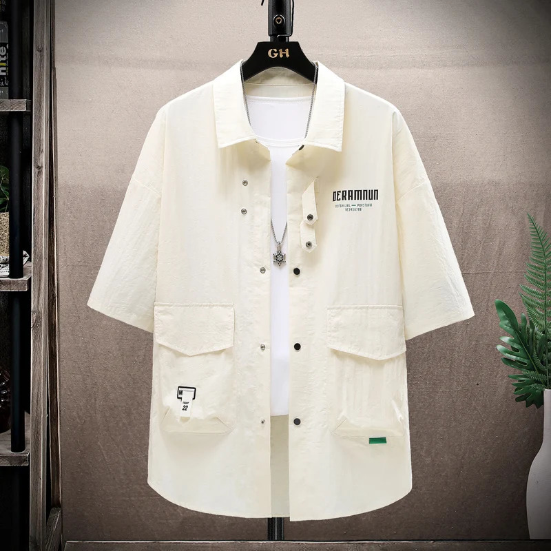 Summer set mens casual single chest short sleeved shirt 2piece loose and fashionable highquality sportswear 240812