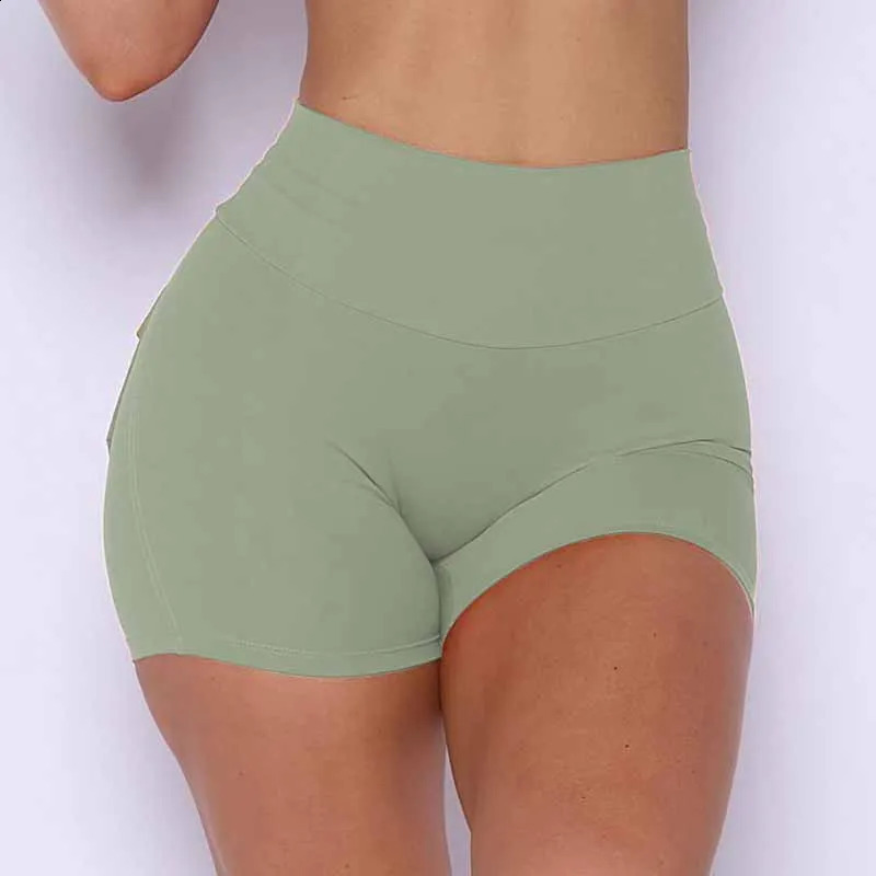 Pchee Bum Womens Pocket Fold Hip Shorts Push Up Gym Boots 240807