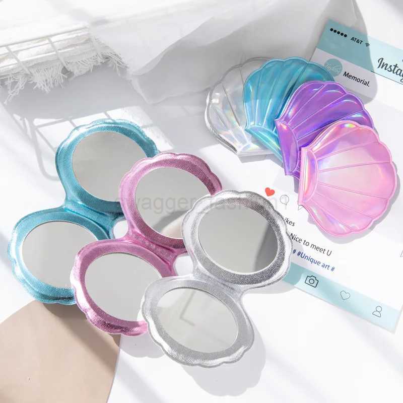 Dream Laser Color Shell Shape Makeup Mirror 2X Magnifying Mirror Portable Double-sided Folding Pocket Kawaii Makeup AccessoriesXJ240813