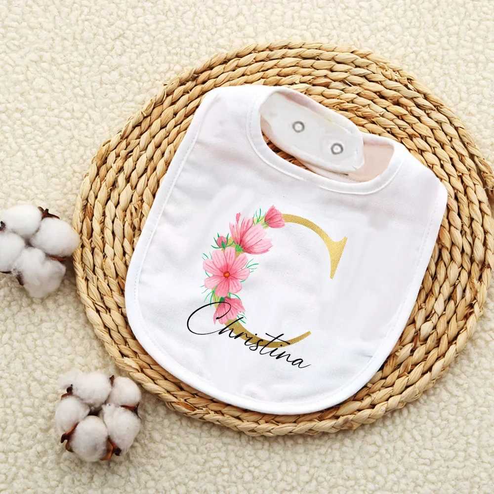 Bibs Burp Cloths Personalised Initial with Name Baby Bibs Custom Girls Cotton Bib Newborn Saliva Towel Flower Print Bib Baptism Baby Shower GiftsL4812