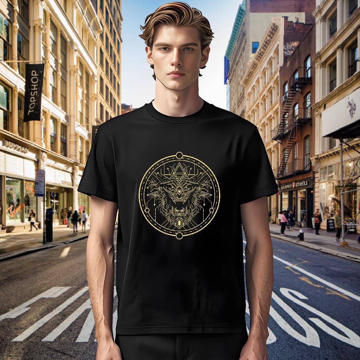 Mens T Shirts 100% Cotton 230g Geometric line Home Outdoor Round Neck Short Sleeve Skull Men Clothes T-Shirt 2024 New Wholesale Tees Shirts