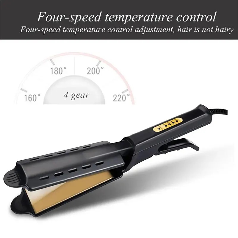 Wide Plate Ionic Flat Iron Hair Straightener Gray High Tech Professional Steam Hair Straightener Adjustable Temperature 4 Gear 240808