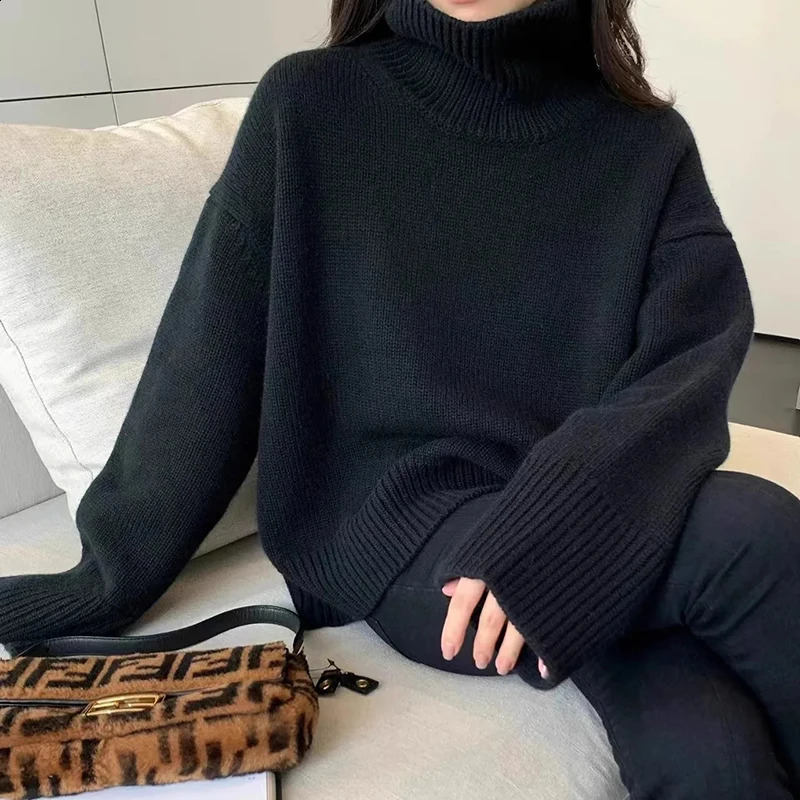 FOTVOTEE Womens Sweater Turtle Neck Knitted Casual Loose Full Sleeve Korean Solid Pullover 240812