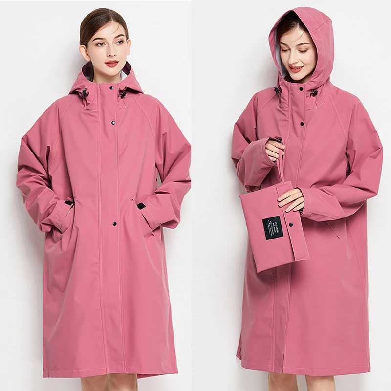 Lightweight Raincoat Women Waterproof Long Rain Coat Jacket Zip Pocket Y240810