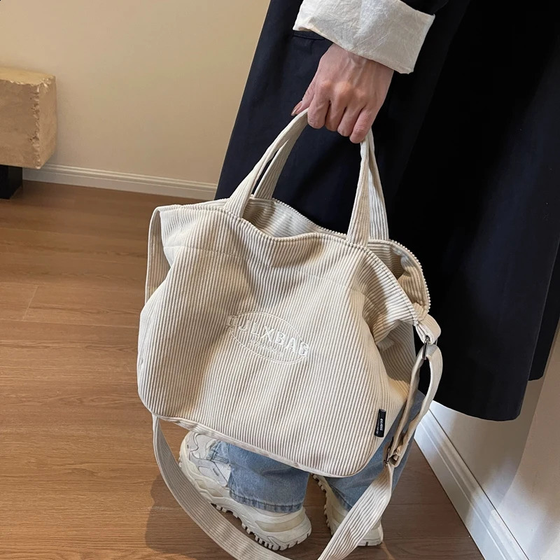 MOODS Corduroy Crossbody Bags For Women Embroidery Thread Large Capacity Shopping 2023 Winter Latest Fashion Shoulder Bag 240813