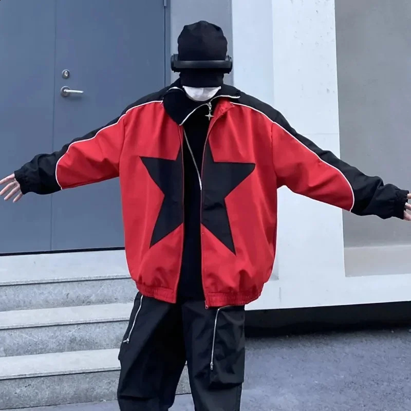Retro bomber jacket mens five point star patch work street college super Harajuku Y2k sports autumn 240812