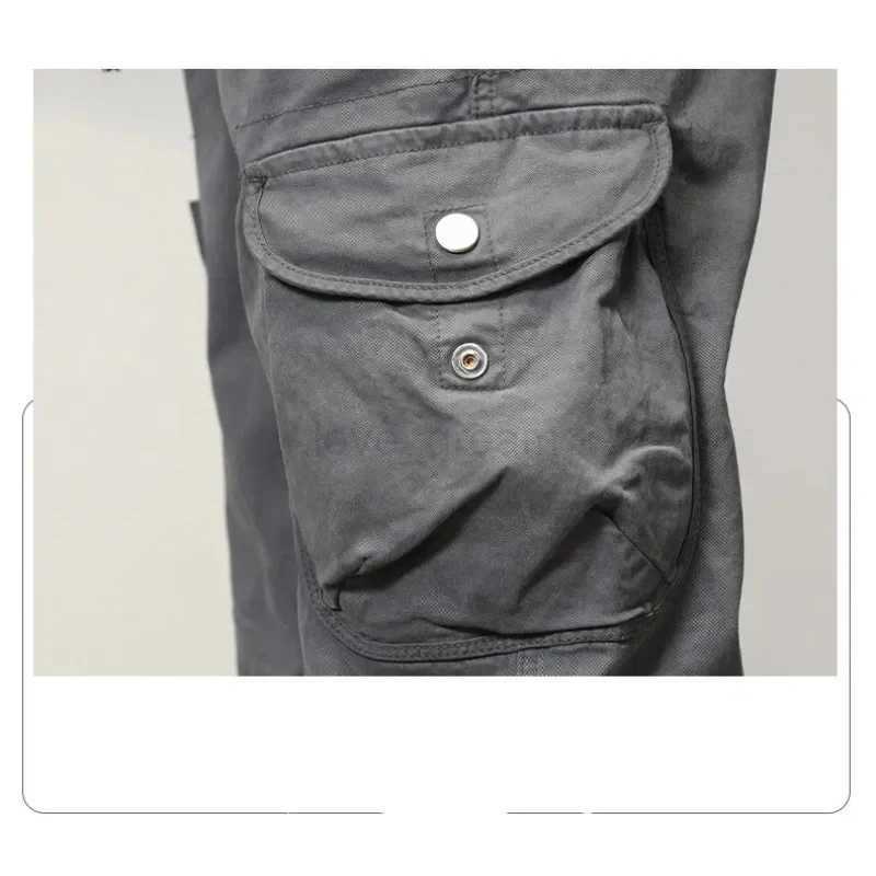 Spring Autumn Mens Clothing Solid Color Pockets Elastic High Waisted Sports Pants Bloomers Cargo Trousers England Style PantsXJ240813