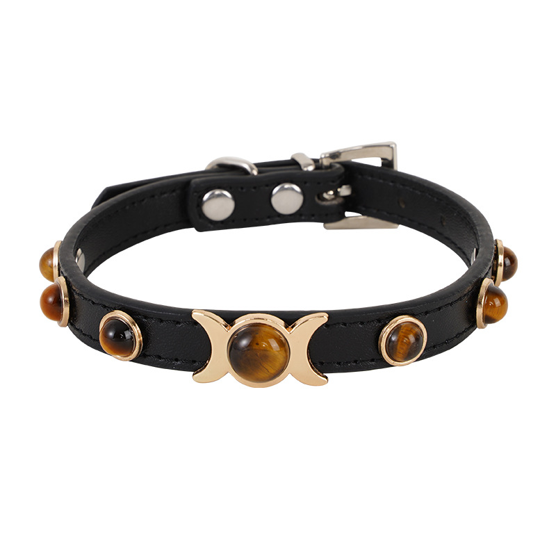halloween pet Strictly select tiger eye stone collar, alloy buckle, PU dog chain, large, medium and small dog neck, universal dog neck ring