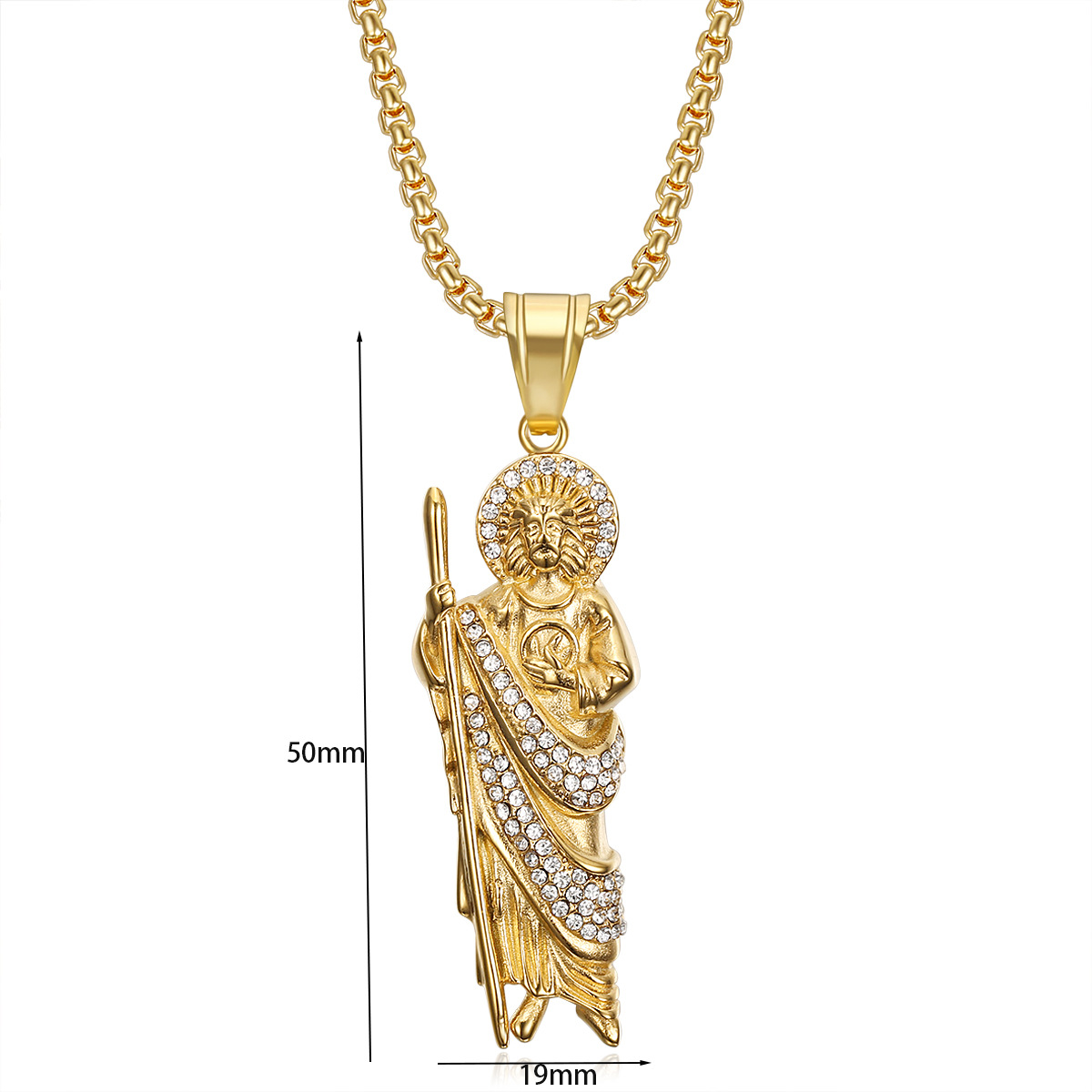Hip Hop St.Jude Pendant Necklace Full Zircon 316L Stainless Steel Gold Plated Mens Jewelry