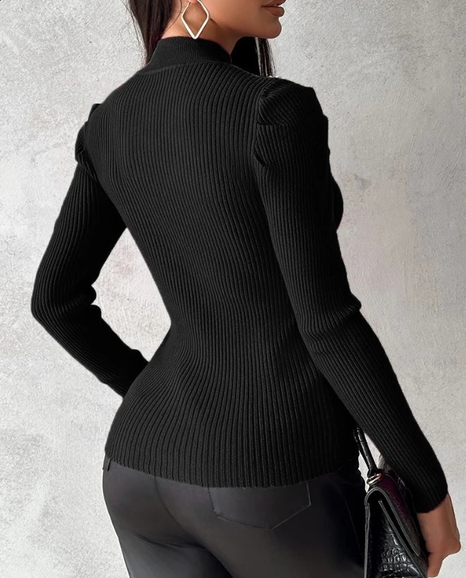 Tops for Women Winter Blouse Casual Solid Color Rhinestone Hollow Heart Knit Long Sleeve Pullover Skinny Sweater for Women 240813