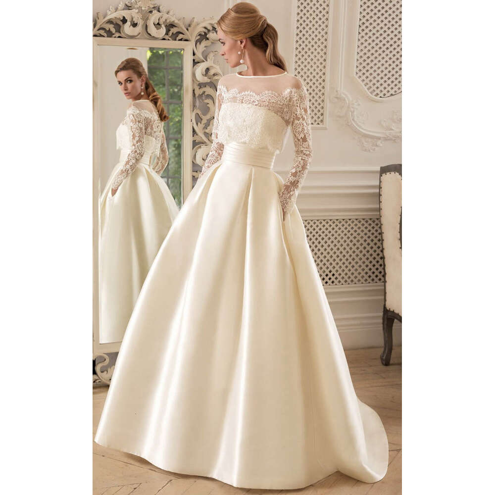 Elegant A-E Gown Wedding Dresses Appliques Pattern Lace Bridal Gowns Big Boat Neck Vestidos De Novia Custom Size Colour 6660306