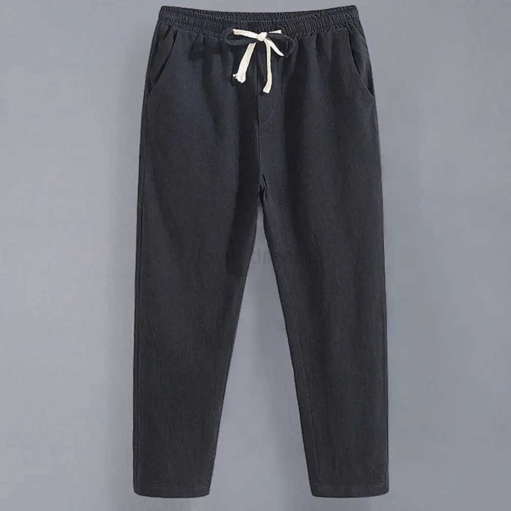 Summer Linen Pants Men Thin Loose Mens Joggers Cotton Linen Cropped Pants Mens Casual Pants Chinese Style Linen PantsXJ240813