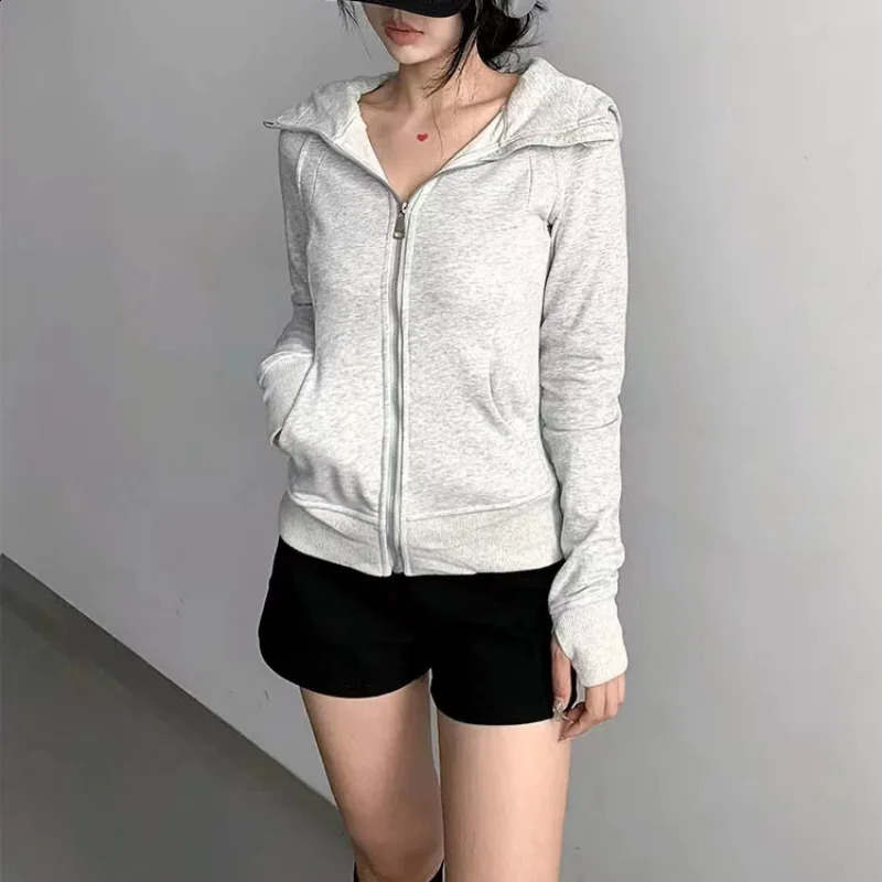 Casual Basic Zip Up Hooded Sweatshirt Y2k Jogger Mujer Solid Long Sleeve Hoodies Women Winter Fashion Slim Fleece Tops 240812