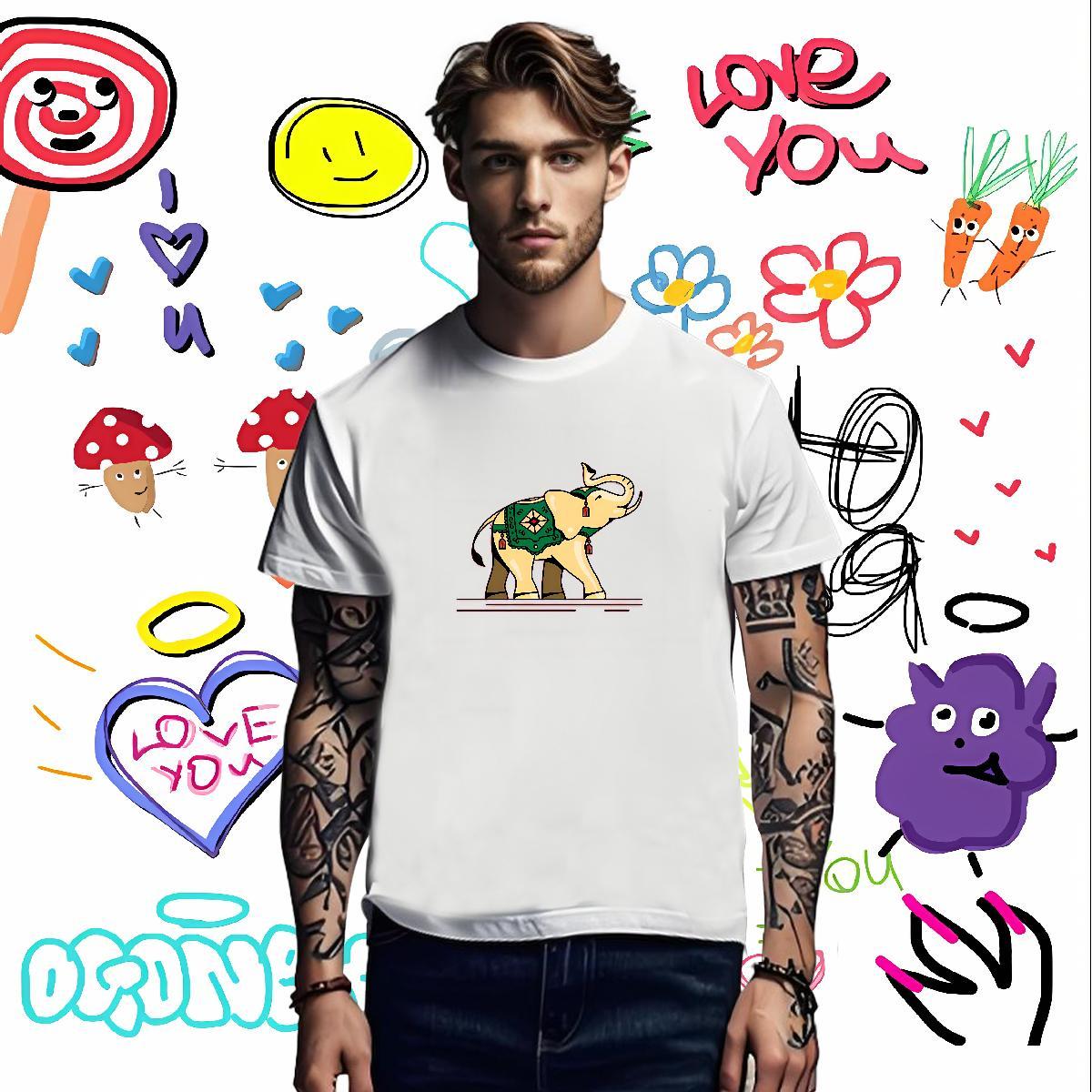 Designer Fashion Men Tshirts elephant Daily Wear 230g 100% Cotton Tops Crew Neck Cool T Shirt For Man Custom Print Plus Size