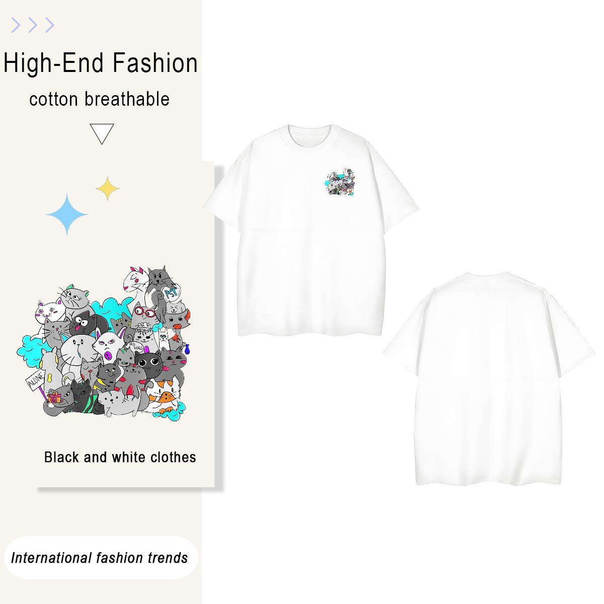 Men T Shirts 230g Cotton cat Street Wear Breathable Short Sleeve Custom Anime Tshirts Fashion Designer Cool Design Tees
