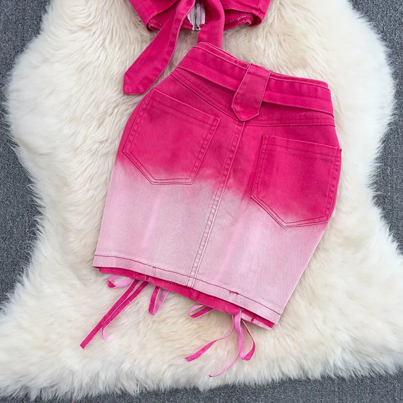 Summer Skirt Sets Set of Two Fashion Pieces for Women Jeans Tank Tops Sweet Camis Womens Denim Micro Skirts Drop 240812