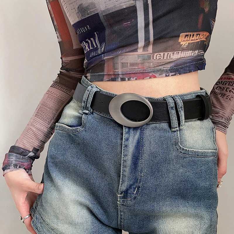 Y2K Pu Womens Belt Metal Oval Buckle Jeans Trouser Dress Belt Fashion Retro Accessories Belt W240807