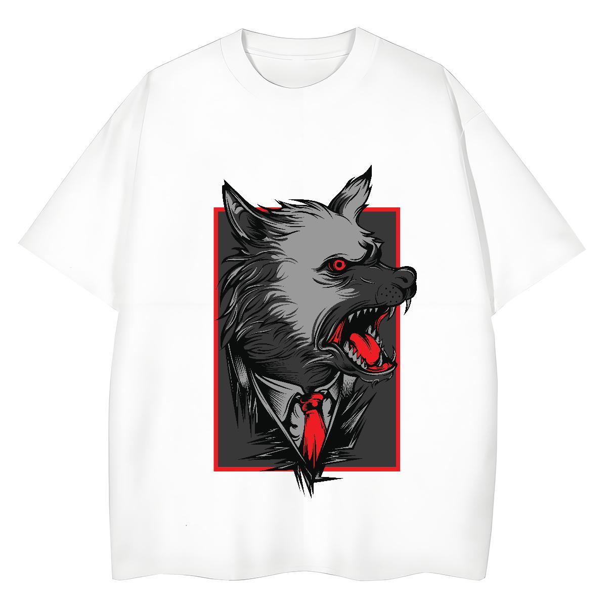 Factory Direct Men Tops Tees wolf Hip Hop Street 230g 100% Cotton Polos O Neck Short Sleeves Unisex T-Shirts Anime Print