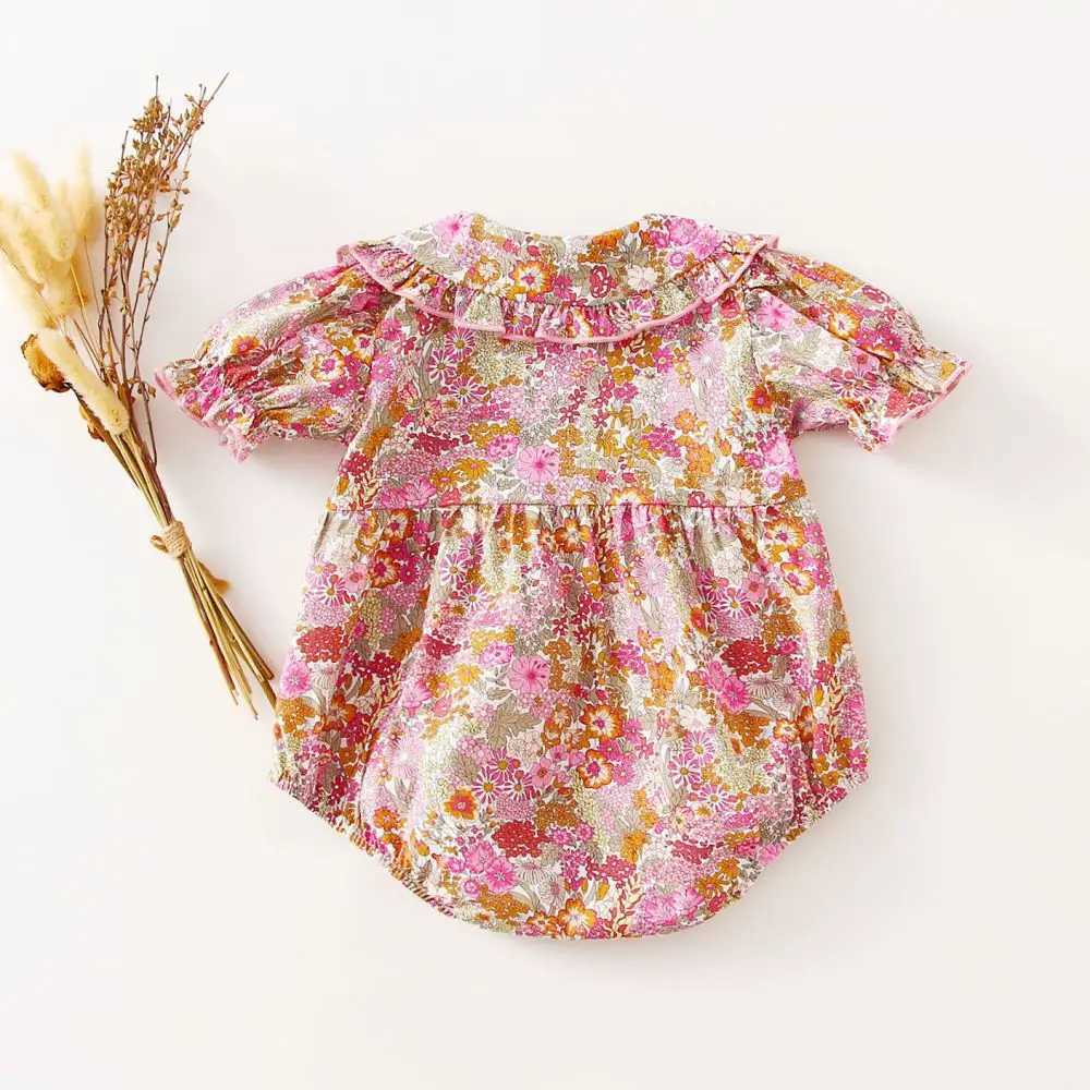 Fashionable floral baby girl Playsuit summer soft cotton newborn baby girl one-piece baby holiday clothing W240812