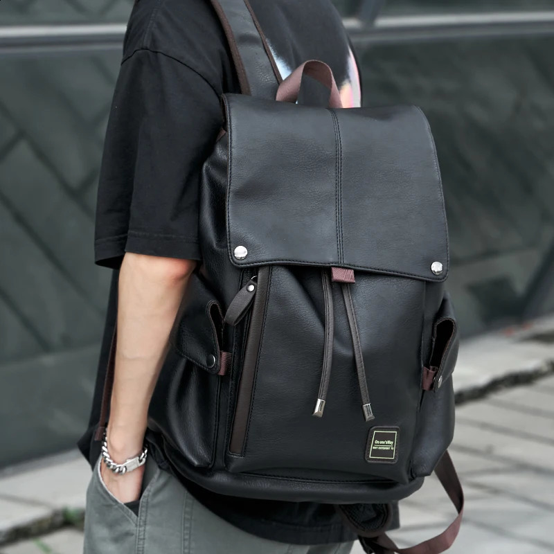 Leather Mens Backpack for College School Style Waterproof Comes with USB 156inch Large Capacity Leisure Day Bag Mochila 240813