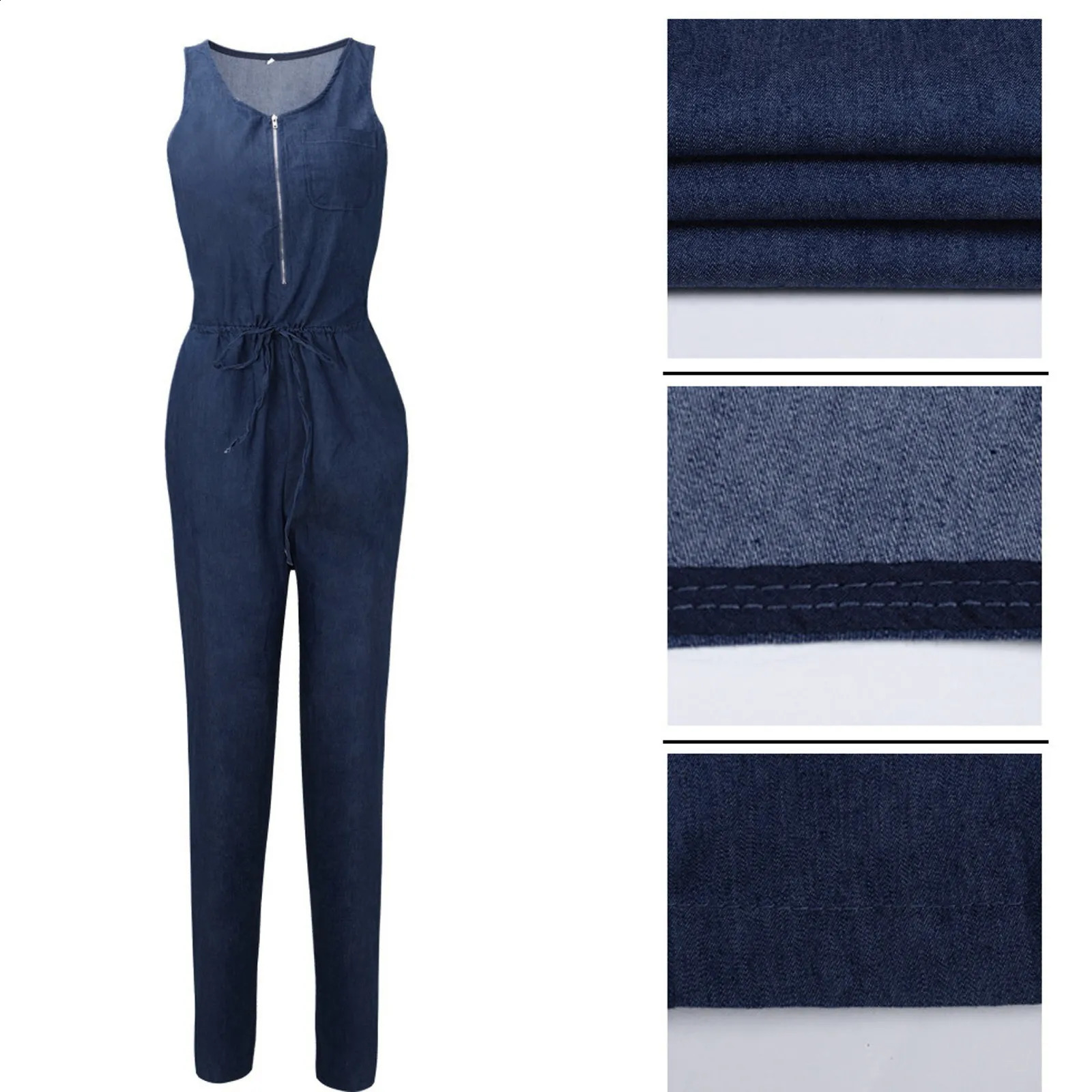 Long Jumpsuits Rompers Denim Shoulder Jumpsuits Off Pocket Womens Sleeveless Jeans Casual WomenS Jumpsuit Roupas Femininas 240813 - view 6