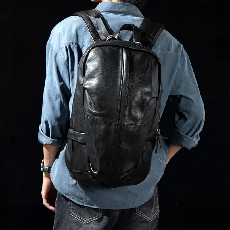 JLFGPJ Mens Casual Leather Travel Backpack Head Layer Denim Outdoor Fashion Original Computer Bag 240813
