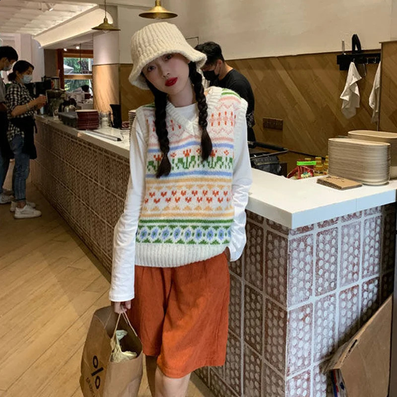 Sweater Vests Women Preppy Sweet Style Lovely Ladies Autumn Knitwear Y2k Fashion Light Soft Cozy Harajuku Holiday Slim All-match 240812