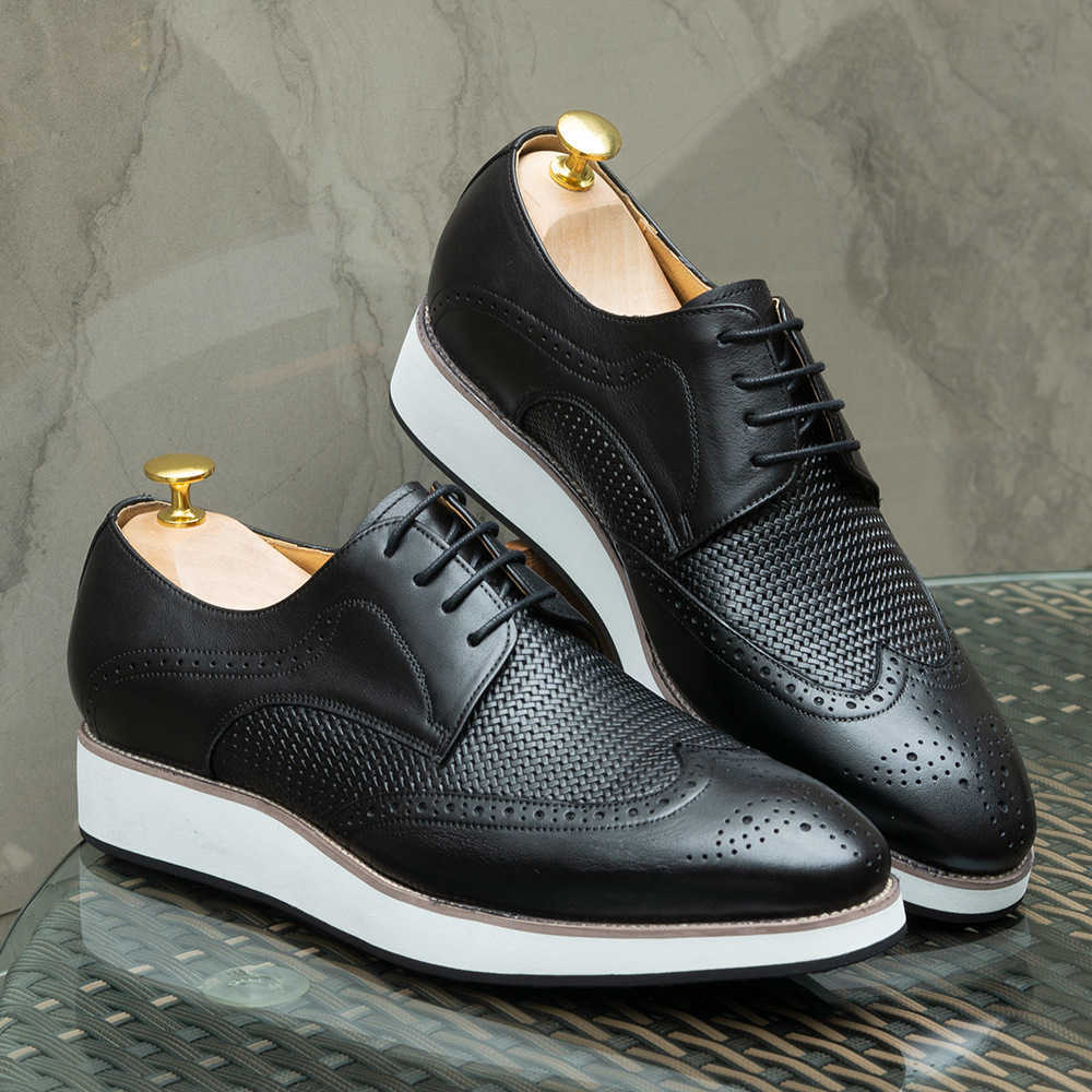 CMM New Trendy Mens Leather Casual Pointed Derby Shoes Mens Woven Pattern Low Top Mens Leather Shoes
