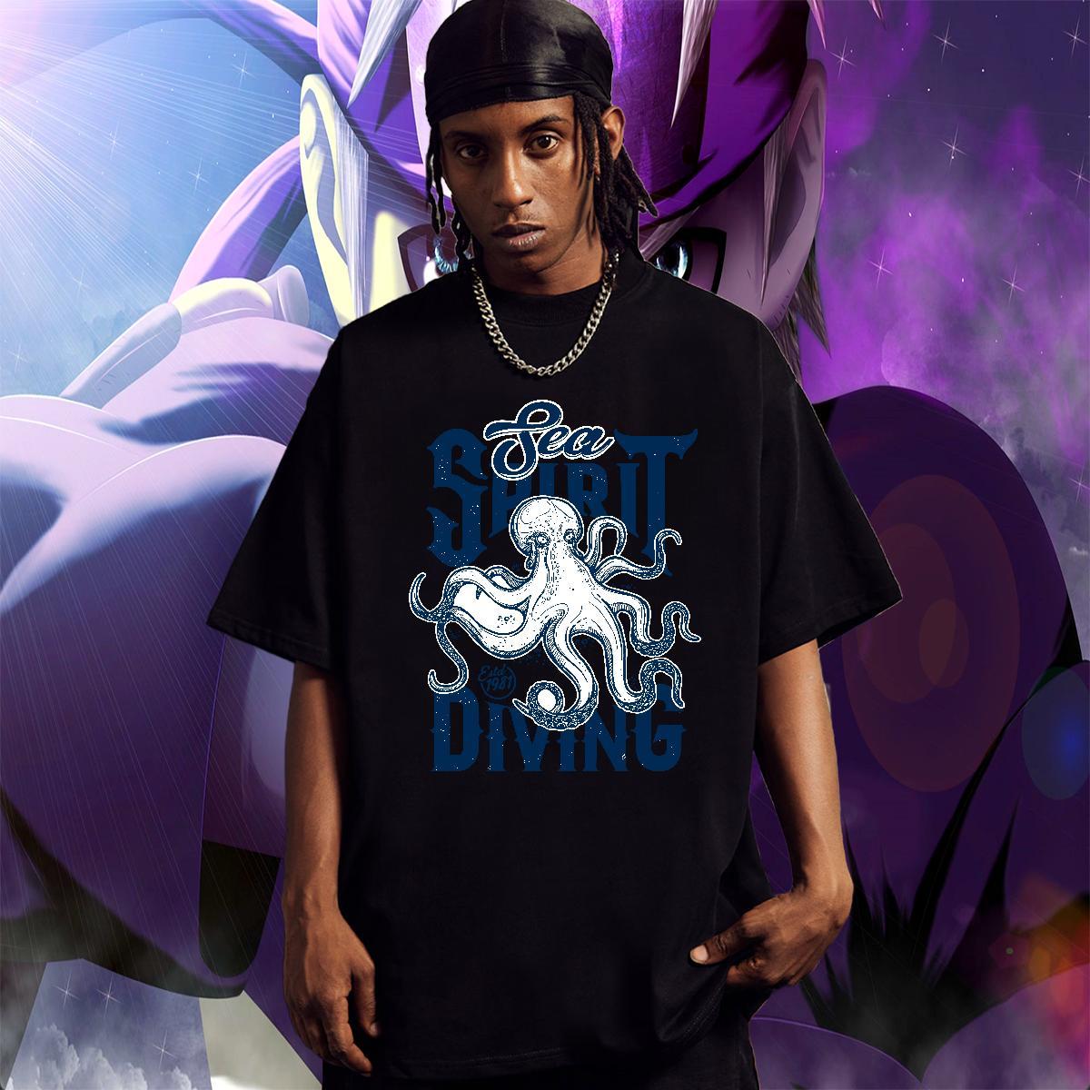 Cool Design Men Tops Tees Hip Hop 230g Pure Cotton Anime Print Breathable Short Sleeve Mens T Shirts Fashion New Tee Shirt