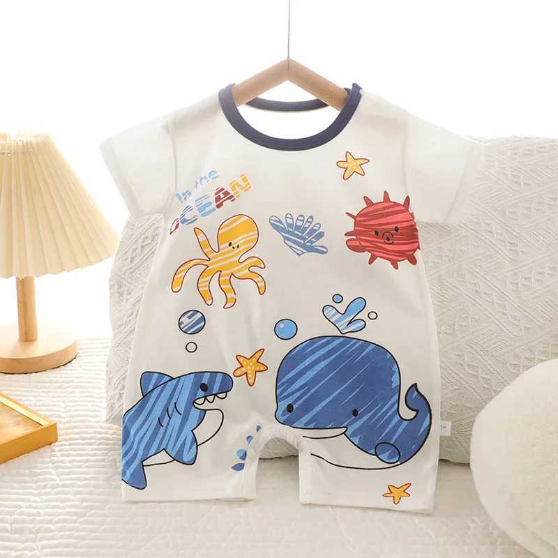 New summer baby crawling clothing newborn childrens jumpsuit boy baby thin girl short sleeved jumpsuit W240812