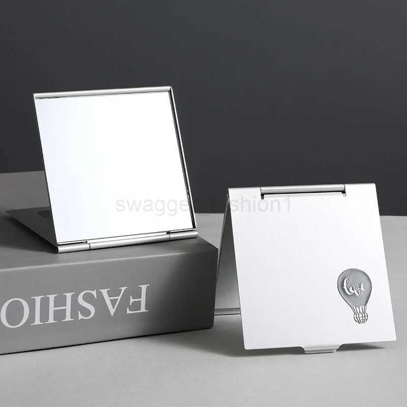 Square Folding Aluminum Mirror Mini Compact Pocket Mirror Makeup Hand Standing Portable Small Mirror Foldable Cosmetics ToolXJ240813