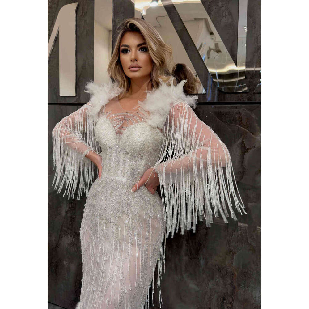 Sparkg Sheath Gown Wedding Dresses Feathers Crystals Sequined Lace Bridal Gowns Big Custom Size Colour vestidos de novia