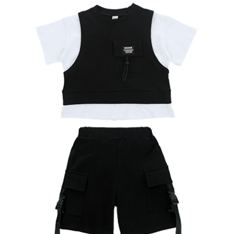 Boys summer suit 2024 summer new boys handsome fashion children's striped short sleeve children's clothes thin R240813