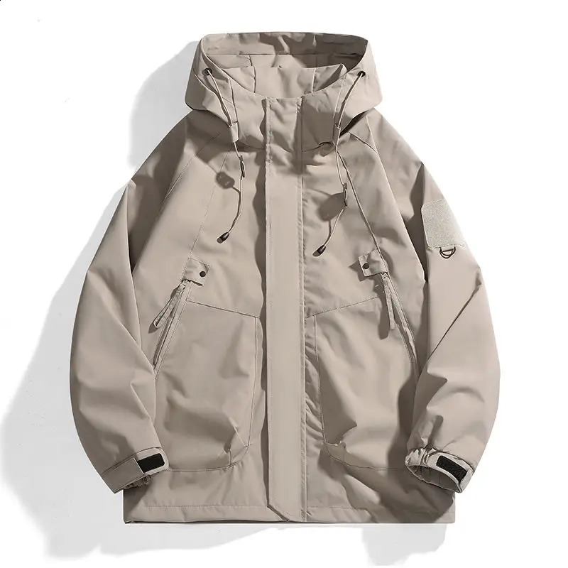 Mens hooded sweatshirt mens windproof jacket zipper multi pocket autumn cargo sweater womens hiking 240812