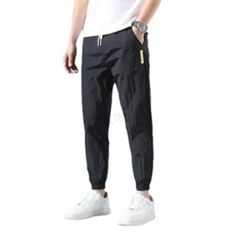 Summer New Fashion Trendloose Large Size Thin Lce Silk Breathable Korean Sports Mens Joggers Street Pants Casual Men SweatpantsXJ240813
