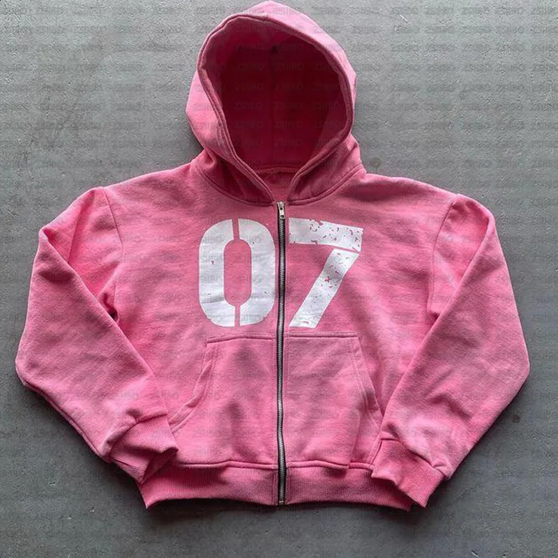 Numeral 7 Printed Zippered Hoodie Y2K Clothing Mens Street Fashion Jacket Top Hip-hop Aesthetic Womens Sweatshirt Top Vintage 240805