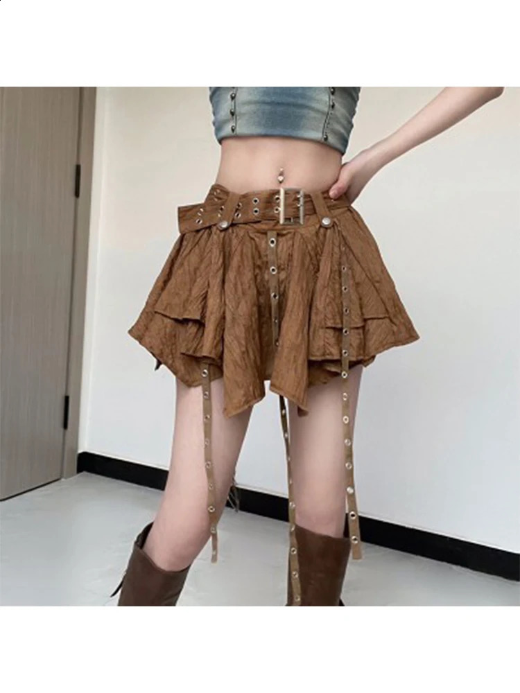 Vintage Beach Resort Style Fashion 2 Piece Set Gyaru Embroidered Flares Denim Halter TopElastic Waist A-Line Skirt With Belt 240812