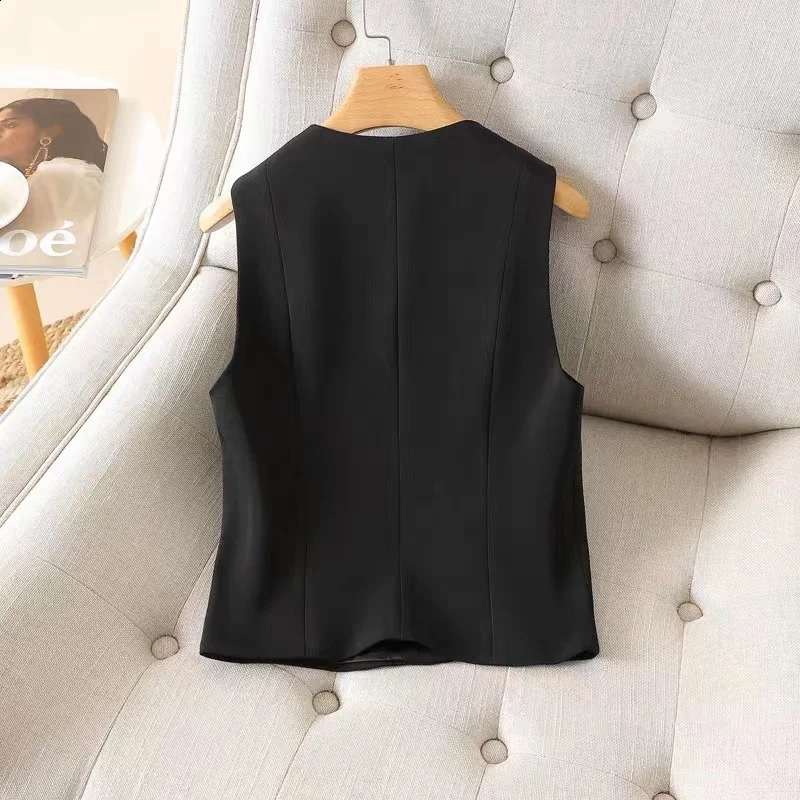 #5108 Spring Summer Short Suits Vest Women Buttons Black Khaki Vest Waistcoat Female Outerwear Blazer Vest Coat Korean Style 240813